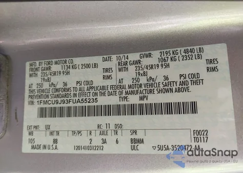 2015 Ford Escape Titanium from USA, damaged, VIN 1FMCU9J93FUA55235